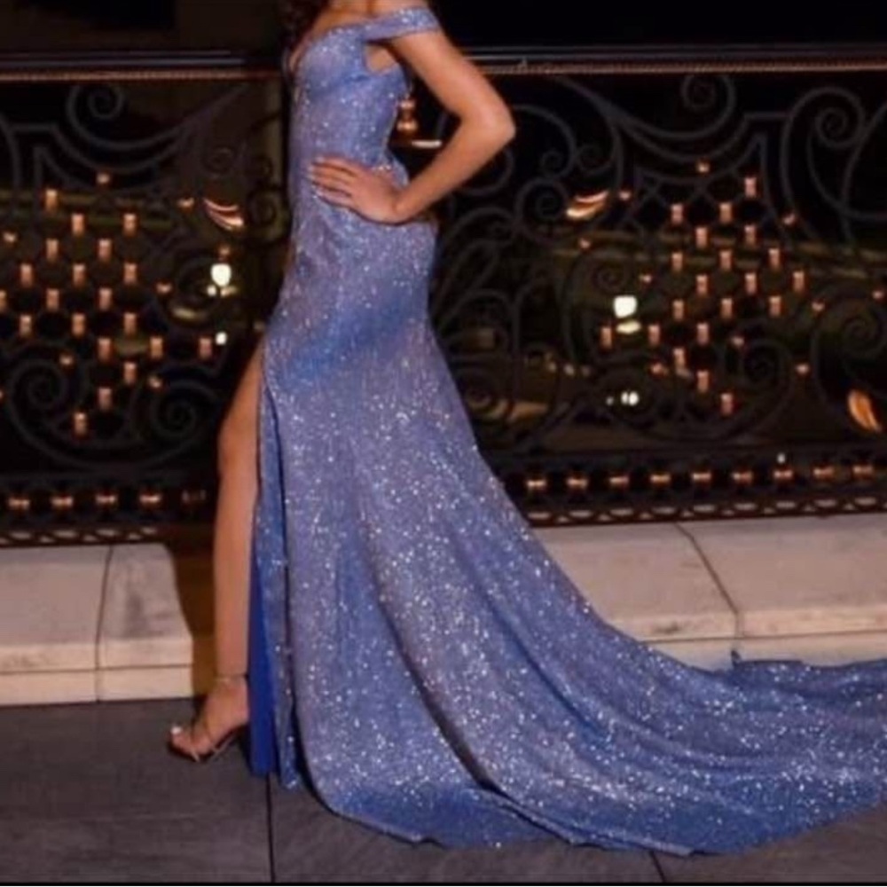 PromGirl Sparkling Blue Off-Shoulder Gown